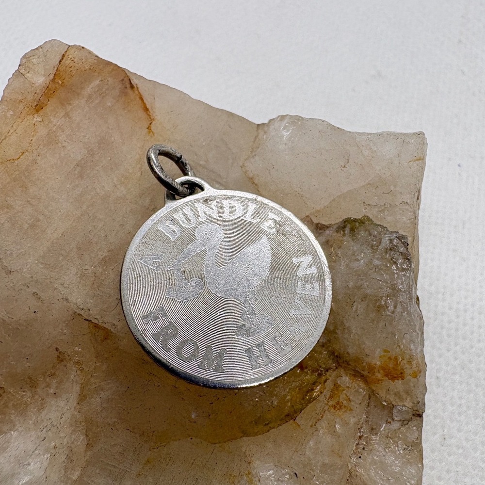 Vintage Sterling Silver Stork Bundle From Heaven Baby Charm Pendant 3.17g